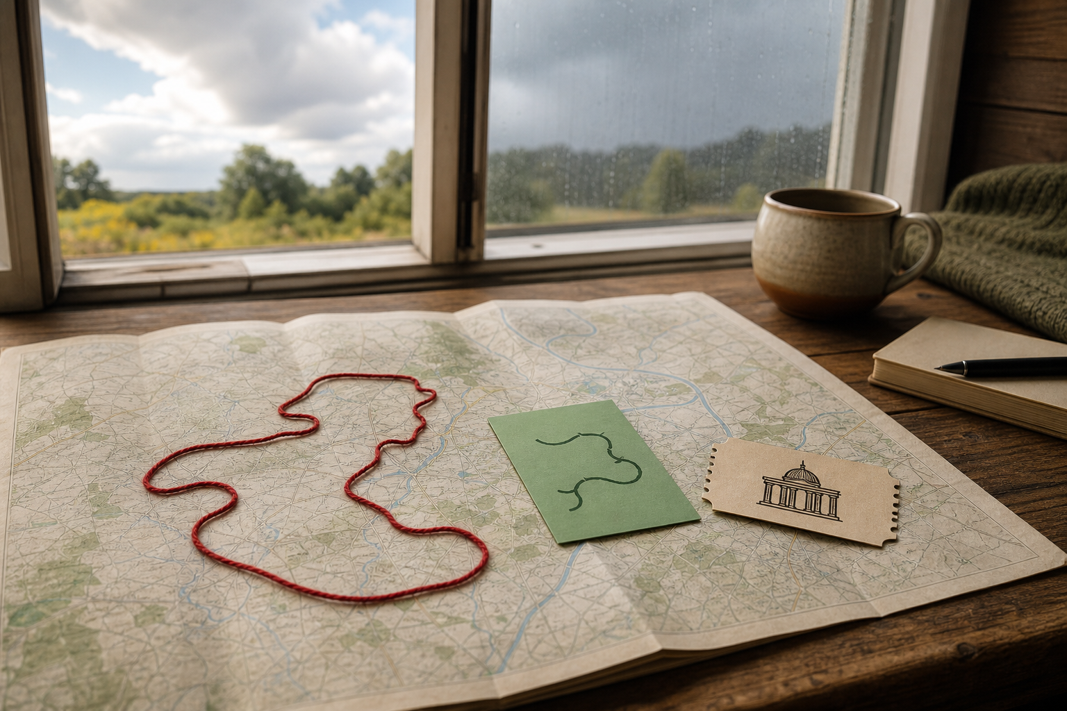 Routekaart op tafel met een hoofdroute en twee lichte alternatieven